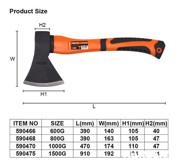 Machado com Cabo de Fibra de Vidro HARDEN 0,6 kg, 0,8 kg, 1,0 kg e 1,5 kg – Cabeça Forjada em Aço Temperado