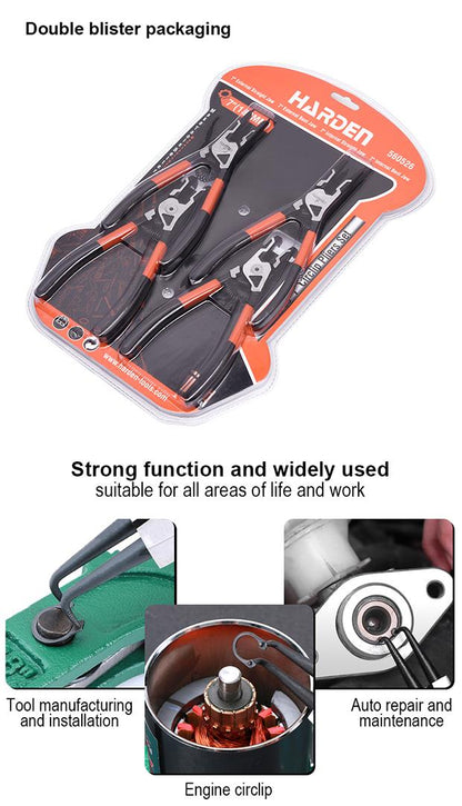 Jogo de Alicates para Anel de Retenção HARDEN 7” (178 mm) com 4 Peças – Interno e Externo