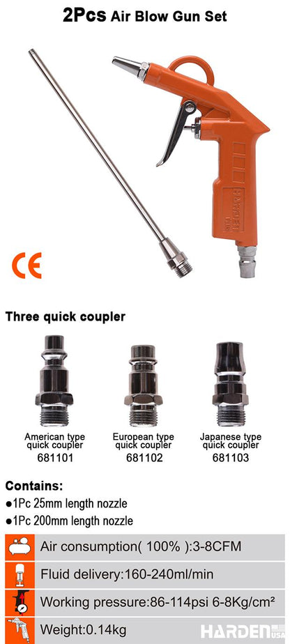 Kit de Pistolas de Ar Comprimido HARDEN 2 Peças com Bicos de 25 mm e 200 mm