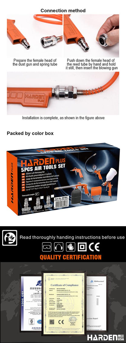 Jogo de Ferramentas Pneumáticas 5 Peças HARDEN com Engate Rápido (Europeu, Americano ou Japonês)