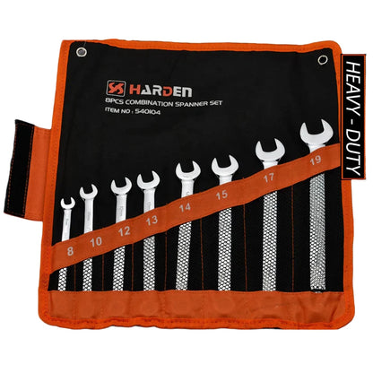 Jogo de Chaves Combinadas 8 Peças HARDEN – Aço Cromo-Vanádio com Acabamento Fosco (8 a 19 mm)