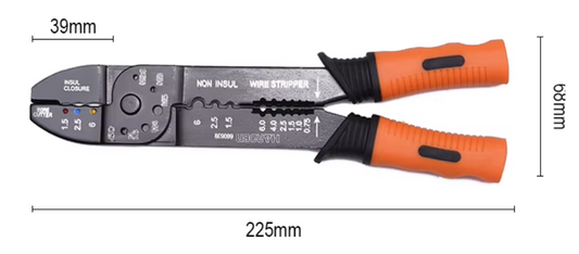 Alicate Decapador Multifuncional HARDEN 9" – Decapagem, Corte e Crimpagem em Fios 0,75–6 mm²