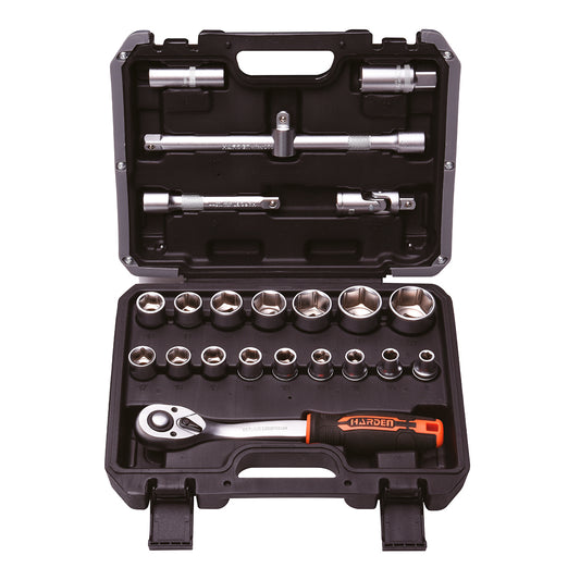 Jogo de Soquetes 23 Peças 1/2" (12,7 mm) com Catraca Profissional Harden