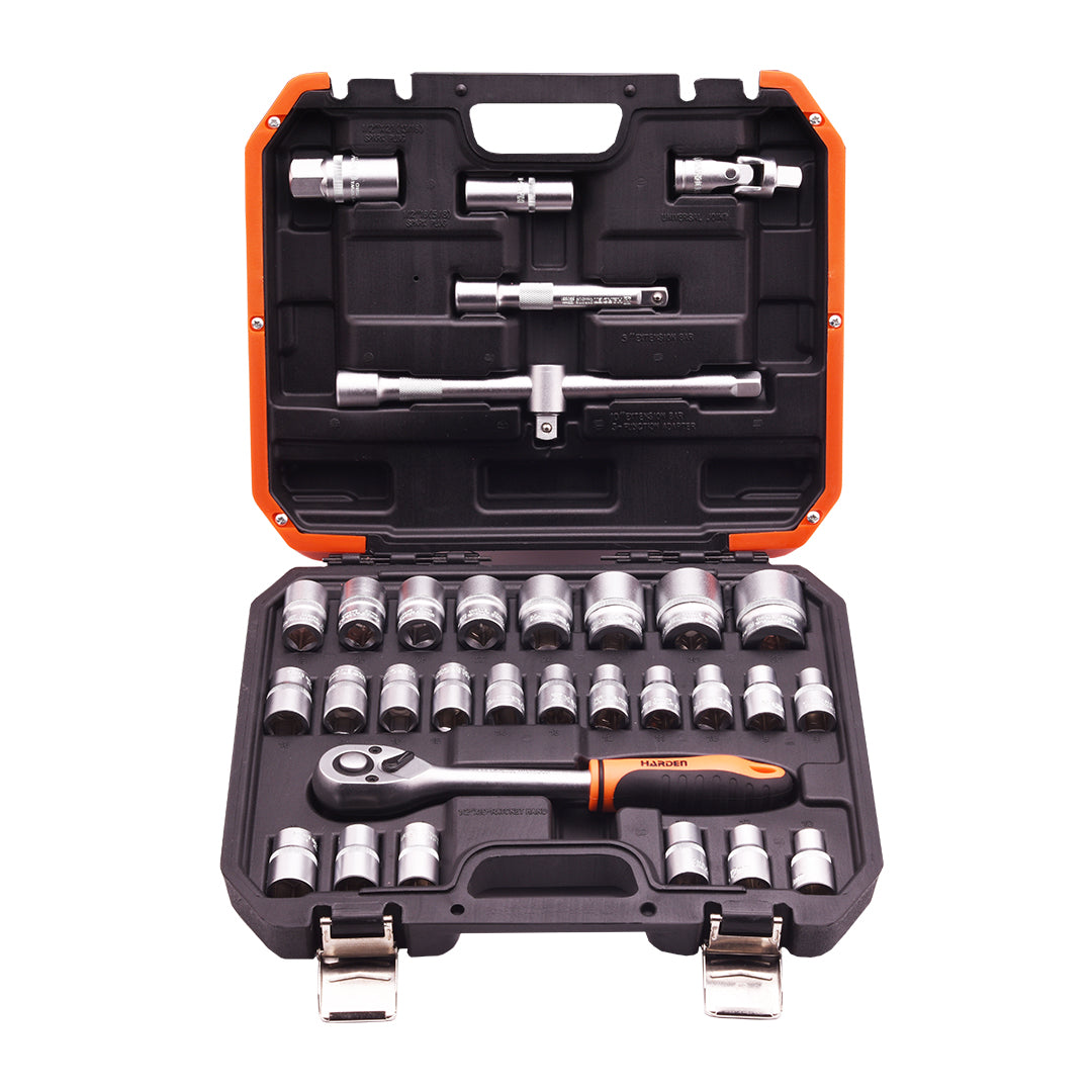 Jogo de Soquetes 1/2" com 32 Peças HARDEN – Cromo Vanádio de Alta Resistência