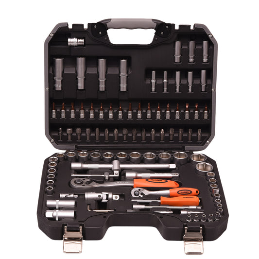 Jogo de Soquetes 94 Peças HARDEN – Conjunto Profissional 1/2" e 1/4" para Manutenção e Construção