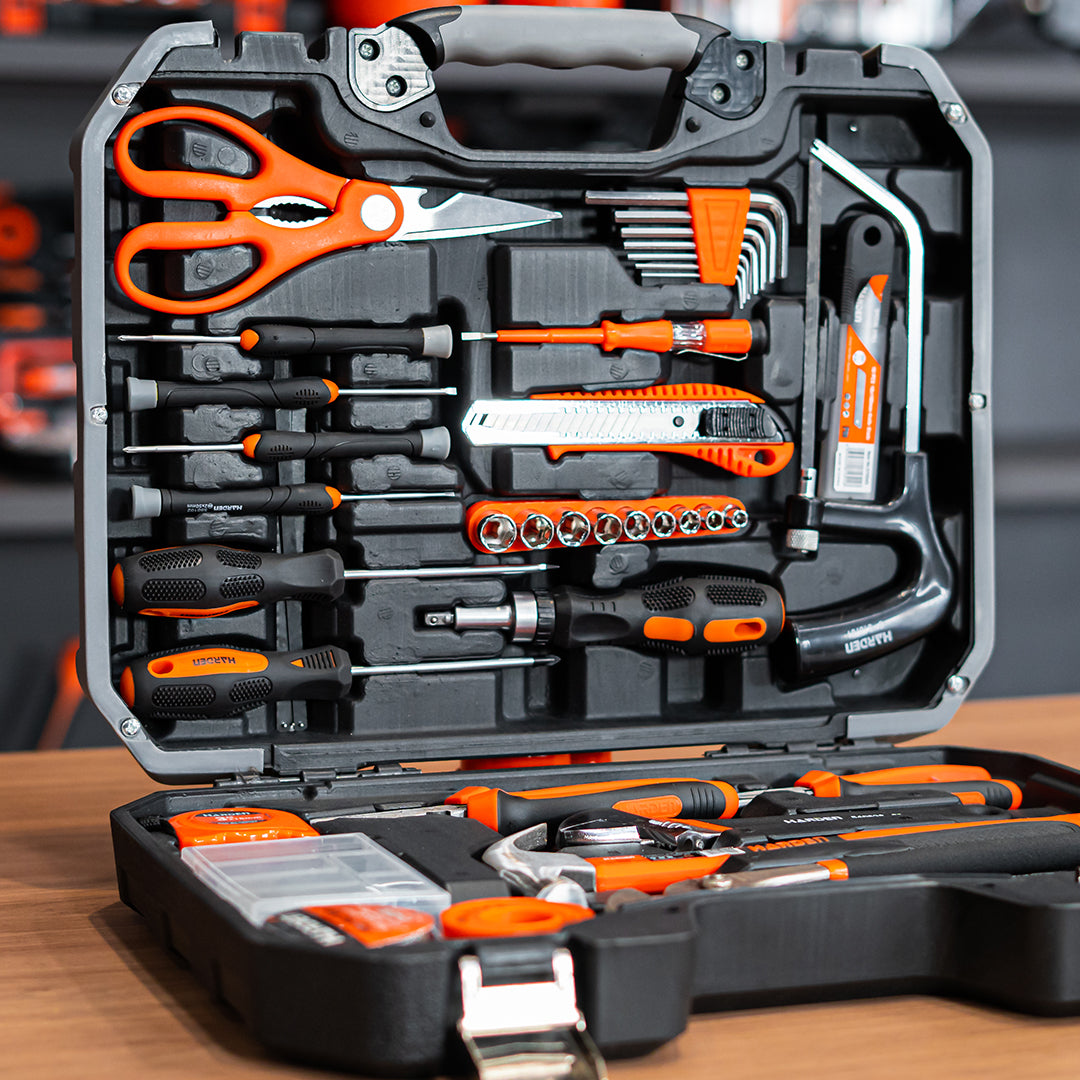 Jogo de Ferramentas Completo HARDEN 63 Peças – Maleta Profissional com Alicates, Chaves, Martelo e Acessórios