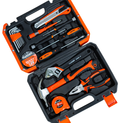 Kit de Ferramentas de Reparo 18 Peças HARDEN – Maleta com Chaves, Alicates e Martelo para Construção e Reparos