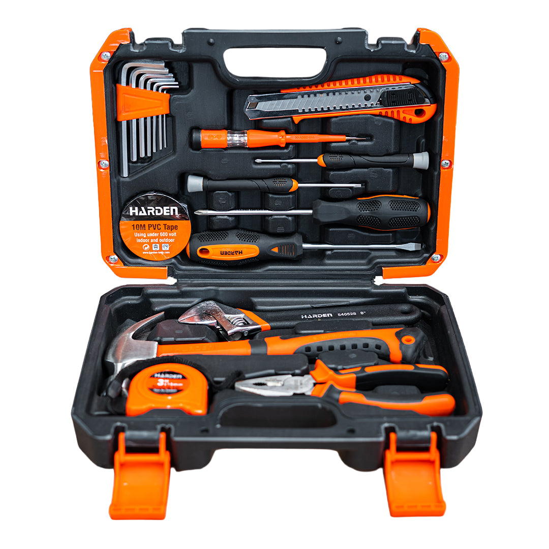 Kit de Ferramentas de Reparo 18 Peças HARDEN – Maleta com Chaves, Alicates e Martelo para Construção e Reparos