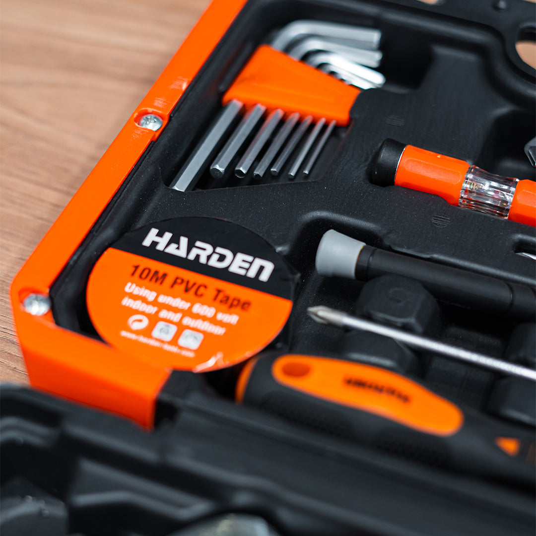 Kit de Ferramentas de Reparo 18 Peças HARDEN – Maleta com Chaves, Alicates e Martelo para Construção e Reparos