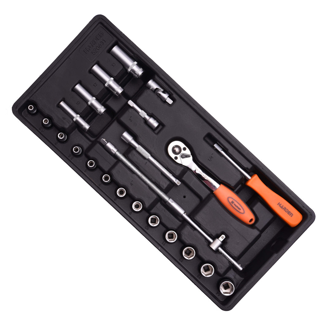 HARDEN Jogo de Soquetes 1/4" com 24 Peças para Manutenção e Reparos