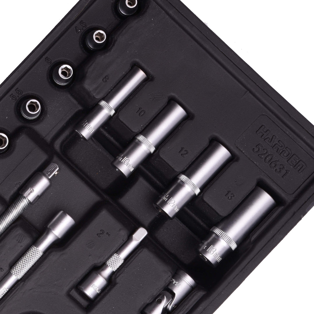 HARDEN Jogo de Soquetes 1/4" com 24 Peças para Manutenção e Reparos