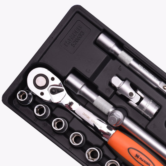 Jogo de Soquetes 1/2” com 23 Peças HARDEN – Completo para Oficinas e Reparos Profissionais