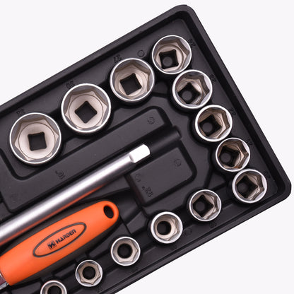 Jogo de Soquetes 1/2” com 23 Peças HARDEN – Completo para Oficinas e Reparos Profissionais