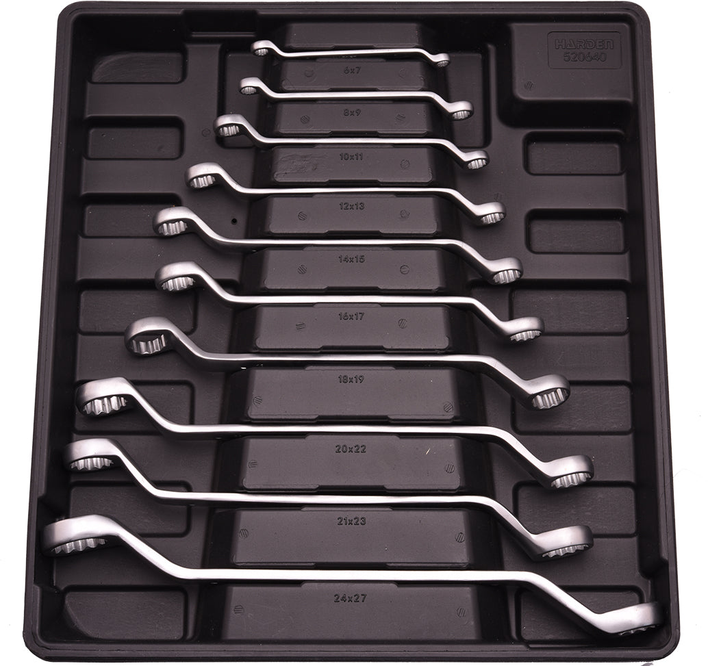 Jogo de 10 Chaves Estrela Dupla HARDEN – Aço Cromo Vanádio com Medidas de 6x7mm a 24x27mm