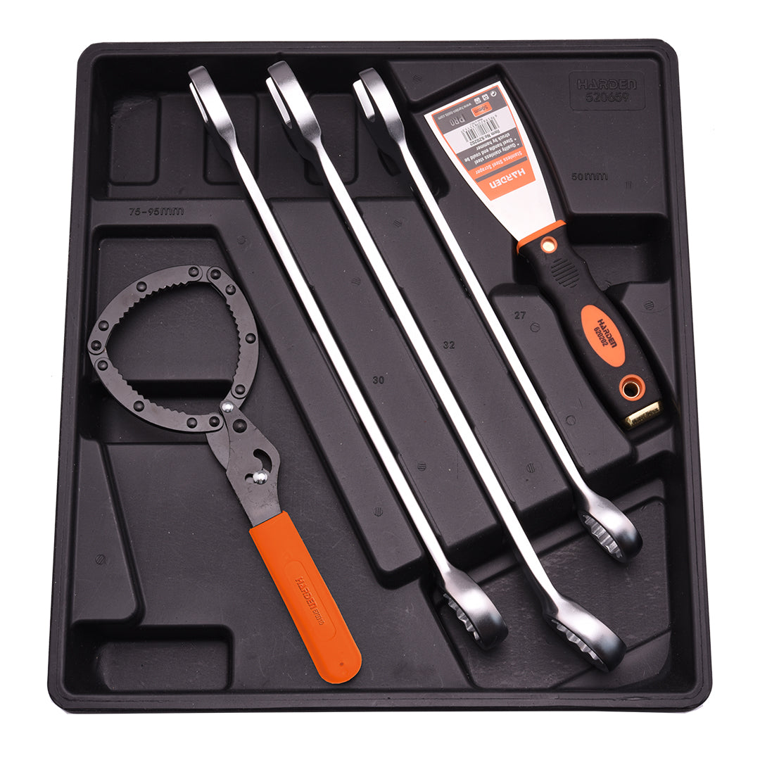 Jogo HARDEN 5 Peças – Chaves Combinadas, Espátula 50 mm e Chave para Filtro de Óleo