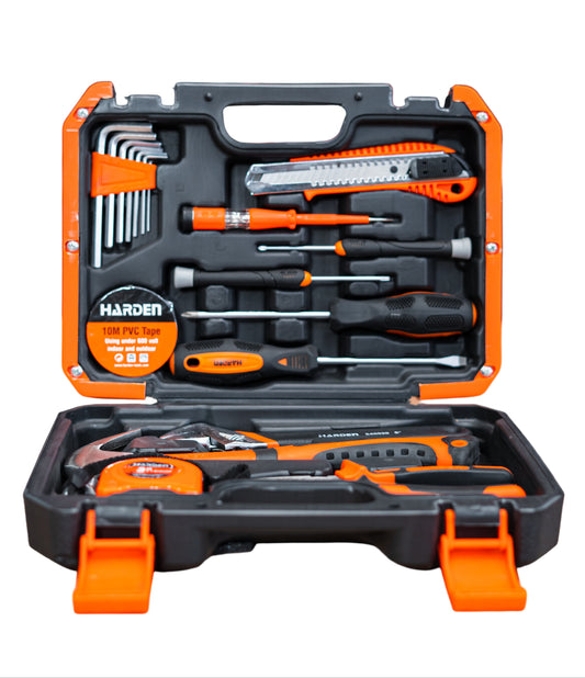 Kit de Ferramentas de Reparo 18 Peças HARDEN – Maleta com Chaves, Alicates e Martelo para Construção e Reparos