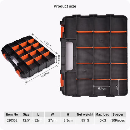Organizador Plástico Dupla Face HARDEN 320mm (12,5”) com Divisórias Ajustáveis