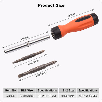 Jogo de Chaves de Fenda e Phillips HARDEN 6 em 1 com Bits Reversíveis e Cabo Intercambiável