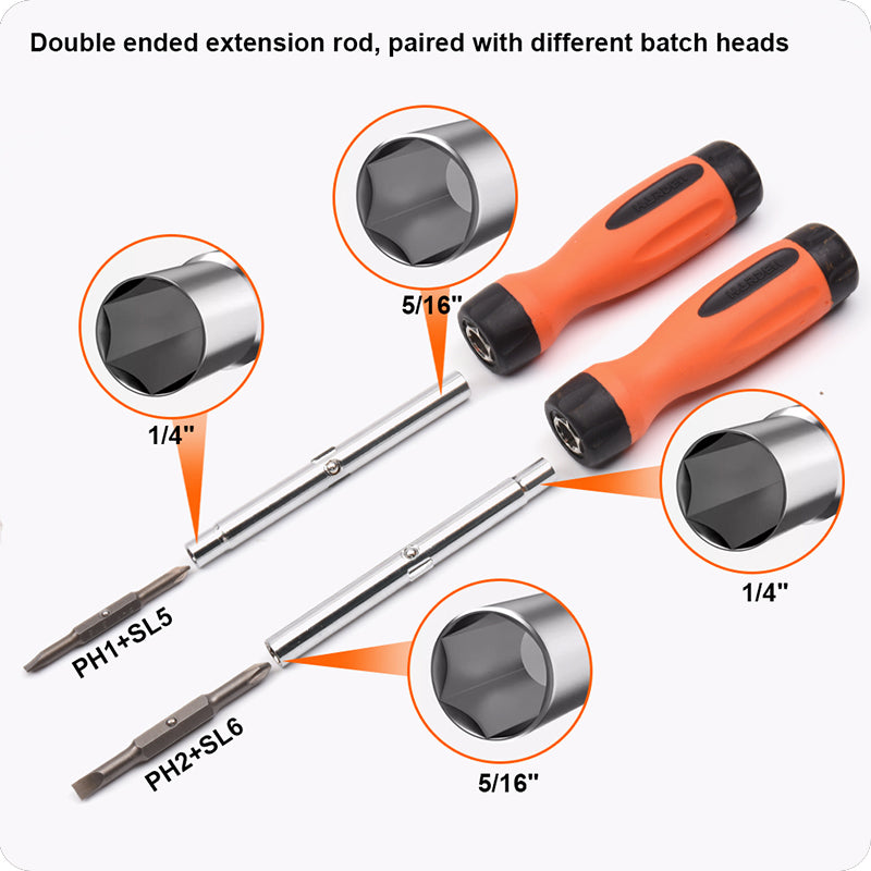 Jogo de Chaves de Fenda e Phillips HARDEN 6 em 1 com Bits Reversíveis e Cabo Intercambiável