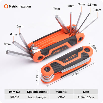 Jogo de Chaves Dobráveis HARDEN em Aço Cromo Vanádio para Manutenção e Construção